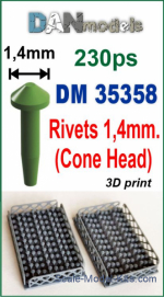 DAN35358 Rivets 1.4mm (Cone head), 230 pcs